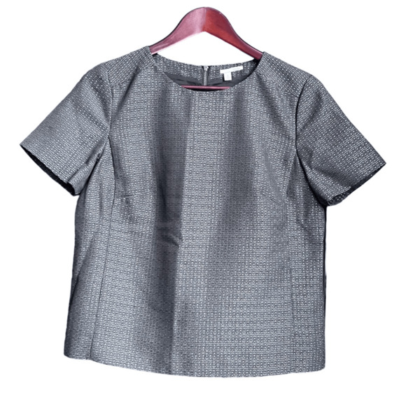 Halogen  Geometric Print Short Sleeve Top Size Medium Petite Gray - Picture 1 of 7